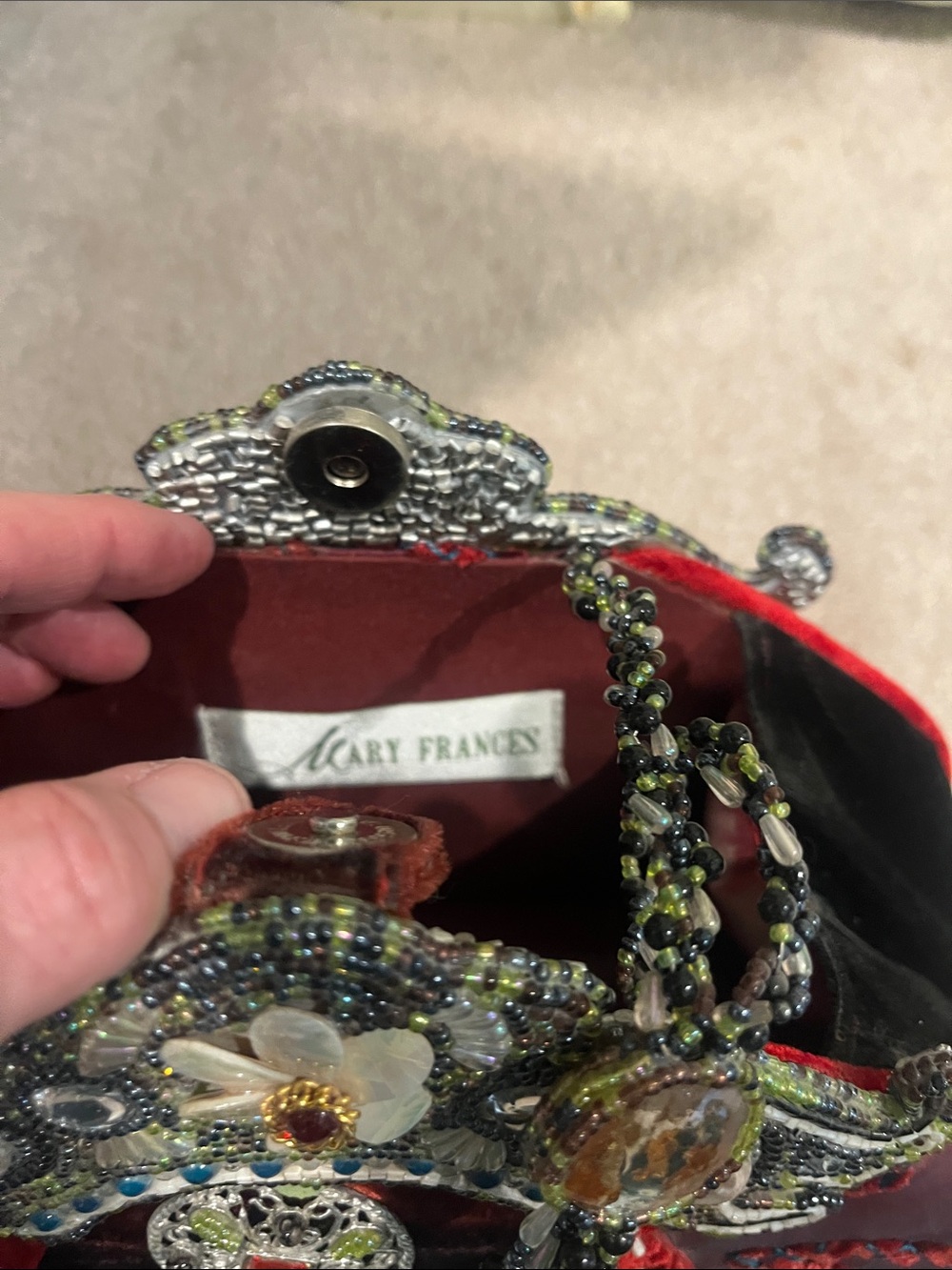 Mary Frances Embellished Red Beaded Evening Bag - Designer Style - Picture 4 of 7